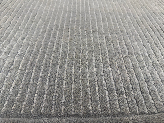 York Modern Plain Textured Subtle Ribbed Stripe Contrast Smooth Border Hand-Woven Wool Duck Egg Rug
