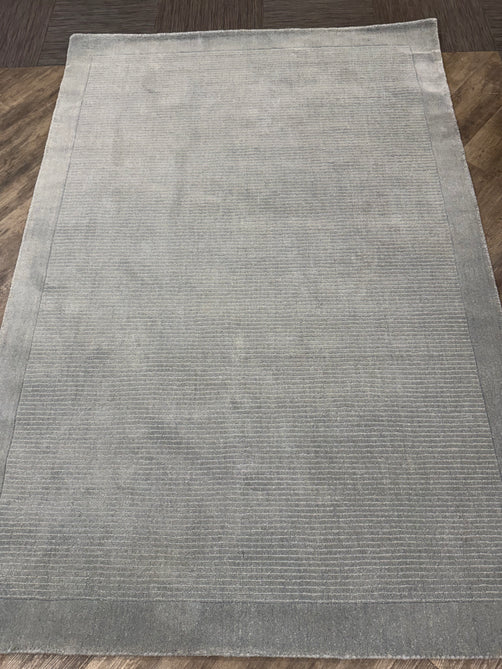 York Modern Plain Textured Subtle Ribbed Stripe Contrast Smooth Border Hand-Woven Wool Duck Egg Rug