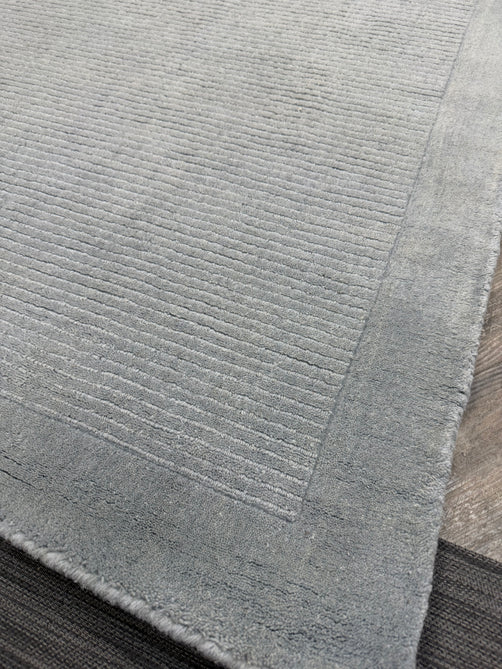 York Modern Plain Textured Subtle Ribbed Stripe Contrast Smooth Border Hand-Woven Wool Duck Egg Rug