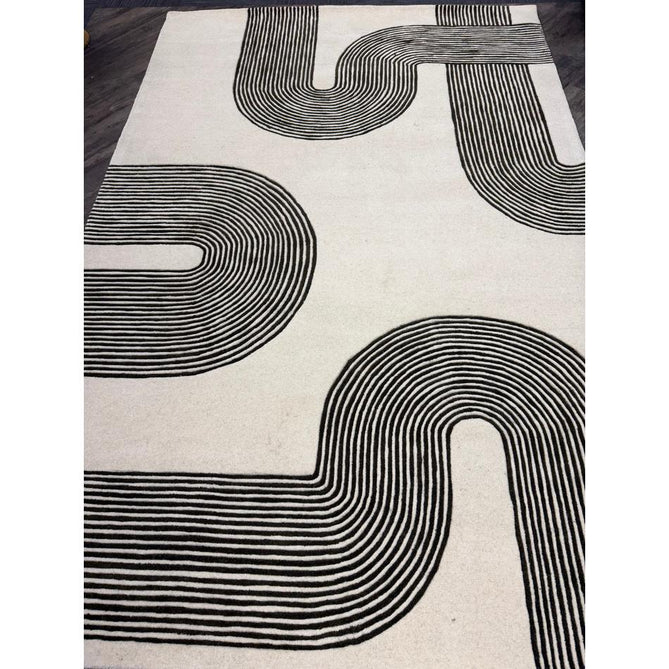 Matrix MAX86 Arches Modern Geometric Hand-Woven High-Density Soft Textured Shimmer Wool & Viscose Blend Soft Ivory/Deep Forest Green Rug