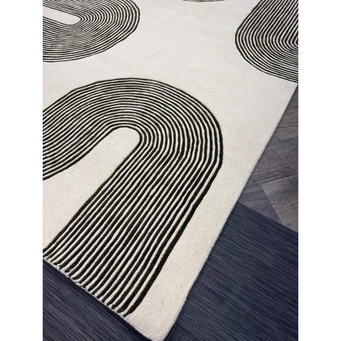 Matrix MAX86 Arches Modern Geometric Hand-Woven High-Density Soft Textured Shimmer Wool & Viscose Blend Soft Ivory/Deep Forest Green Rug