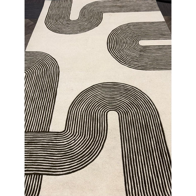 Matrix MAX86 Arches Modern Geometric Hand-Woven High-Density Soft Textured Shimmer Wool & Viscose Blend Soft Ivory/Deep Forest Green Rug