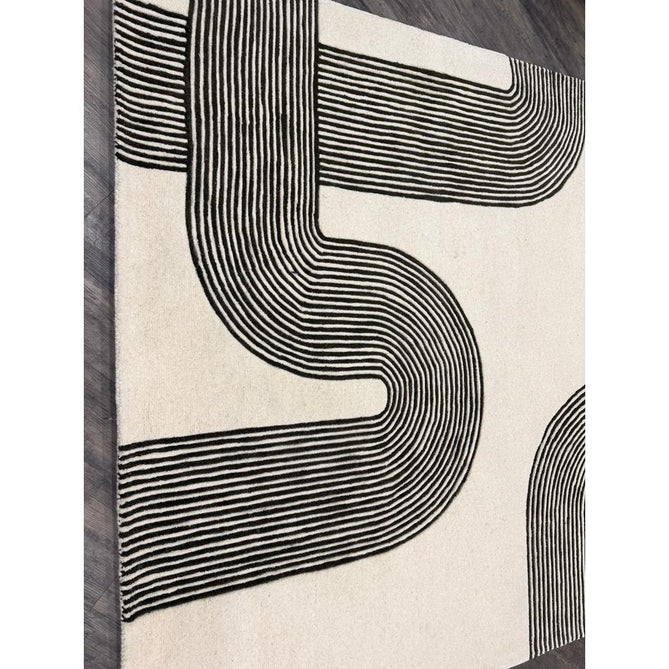 Matrix MAX86 Arches Modern Geometric Hand-Woven High-Density Soft Textured Shimmer Wool & Viscose Blend Soft Ivory/Deep Forest Green Rug