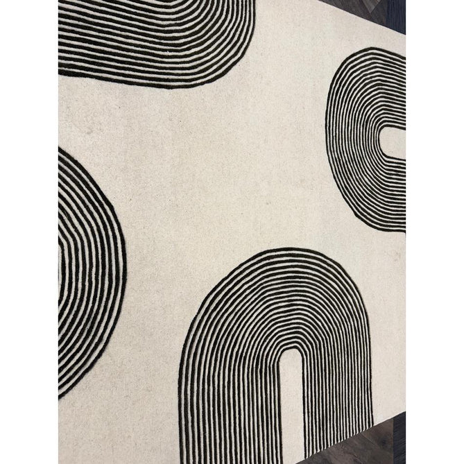 Matrix MAX86 Arches Modern Geometric Hand-Woven High-Density Soft Textured Shimmer Wool & Viscose Blend Soft Ivory/Deep Forest Green Rug