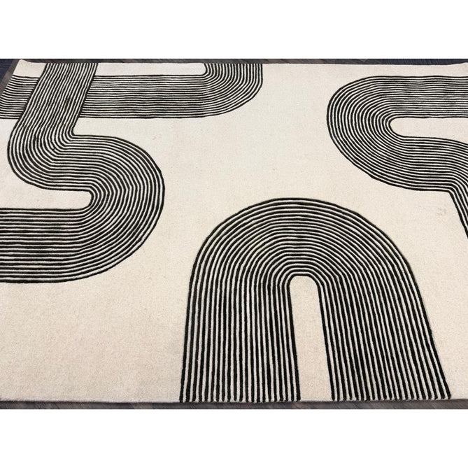 Matrix MAX86 Arches Modern Geometric Hand-Woven High-Density Soft Textured Shimmer Wool & Viscose Blend Soft Ivory/Deep Forest Green Rug