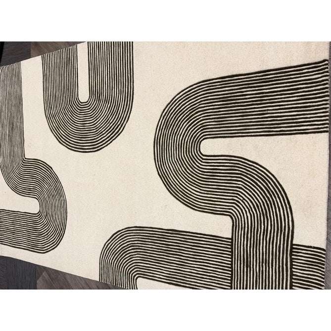 Matrix MAX86 Arches Modern Geometric Hand-Woven High-Density Soft Textured Shimmer Wool & Viscose Blend Soft Ivory/Deep Forest Green Rug