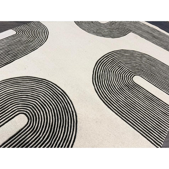 Matrix MAX86 Arches Modern Geometric Hand-Woven High-Density Soft Textured Shimmer Wool & Viscose Blend Soft Ivory/Deep Forest Green Rug