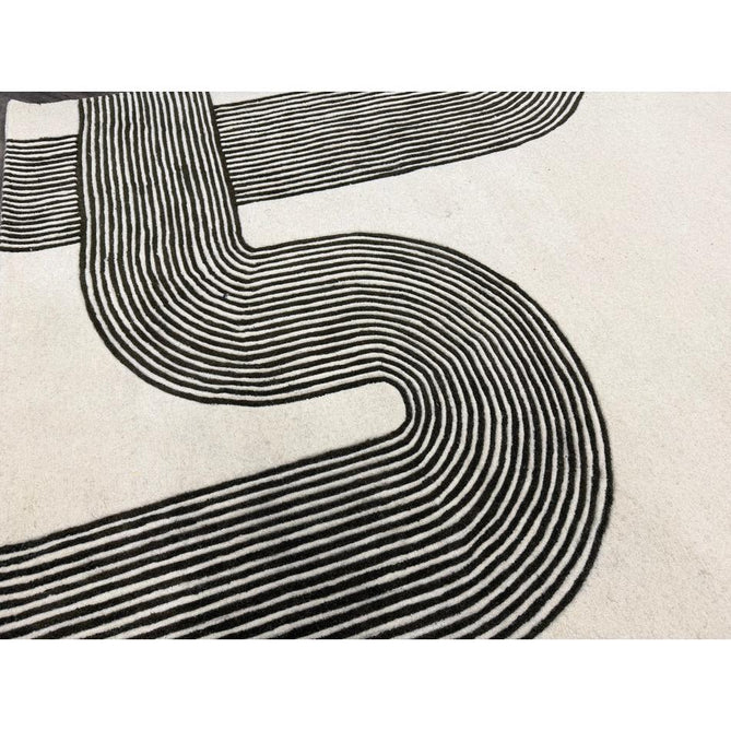 Matrix MAX86 Arches Modern Geometric Hand-Woven High-Density Soft Textured Shimmer Wool & Viscose Blend Soft Ivory/Deep Forest Green Rug