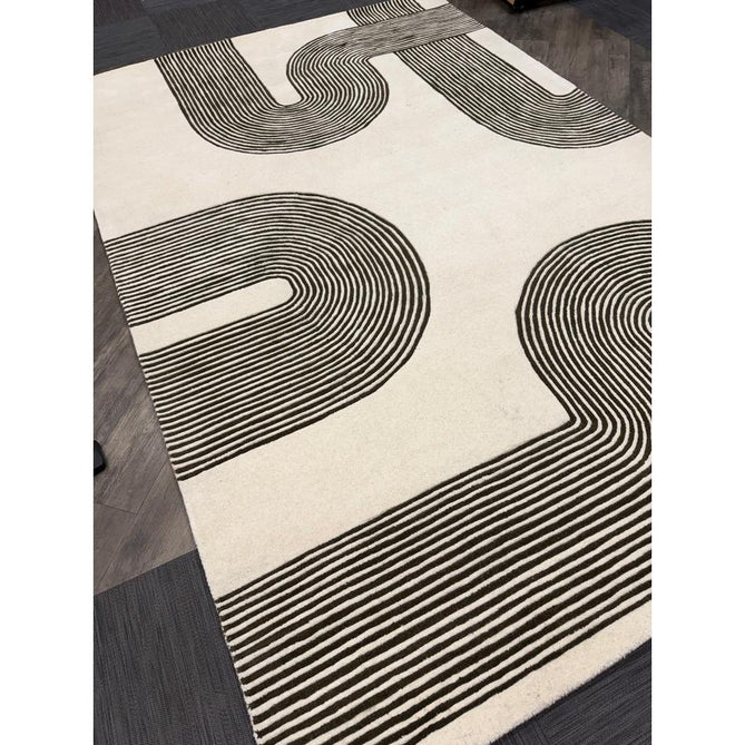 Matrix MAX86 Arches Modern Geometric Hand-Woven High-Density Soft Textured Shimmer Wool & Viscose Blend Soft Ivory/Deep Forest Green Rug