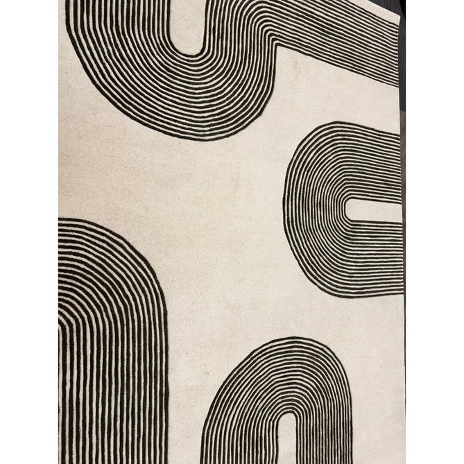 Matrix MAX86 Arches Modern Geometric Hand-Woven High-Density Soft Textured Shimmer Wool & Viscose Blend Soft Ivory/Deep Forest Green Rug