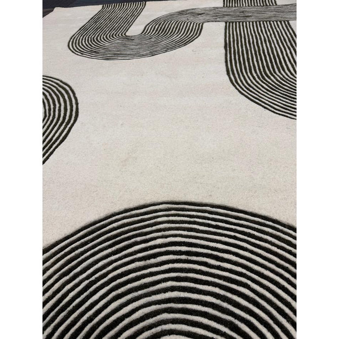 Matrix MAX86 Arches Modern Geometric Hand-Woven High-Density Soft Textured Shimmer Wool & Viscose Blend Soft Ivory/Deep Forest Green Rug