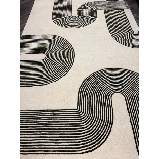 Matrix MAX86 Arches Modern Geometric Hand-Woven High-Density Soft Textured Shimmer Wool & Viscose Blend Soft Ivory/Deep Forest Green Rug