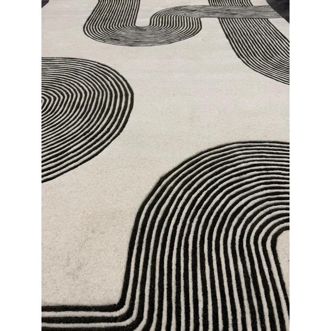 Matrix MAX86 Arches Modern Geometric Hand-Woven High-Density Soft Textured Shimmer Wool & Viscose Blend Soft Ivory/Deep Forest Green Rug