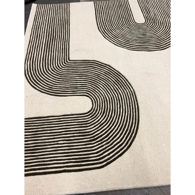 Matrix MAX86 Arches Modern Geometric Hand-Woven High-Density Soft Textured Shimmer Wool & Viscose Blend Soft Ivory/Deep Forest Green Rug