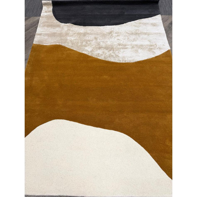 Matrix MAX104 Signature Modern Abstract Hand-Woven High-Density Soft Textured Shimmer Wool & Viscose Blend Burnt Ochre/Off White/Champagne Beige/Deep Charcoal Rug