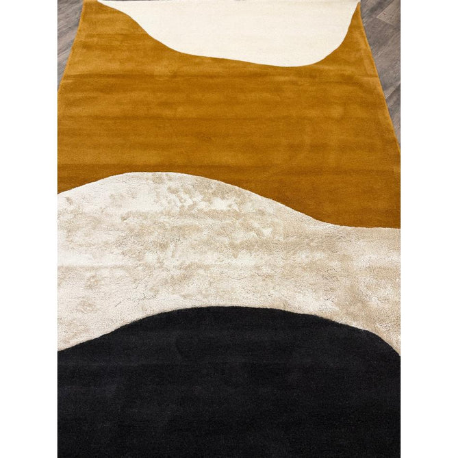 Matrix MAX104 Signature Modern Abstract Hand-Woven High-Density Soft Textured Shimmer Wool & Viscose Blend Burnt Ochre/Off White/Champagne Beige/Deep Charcoal Rug