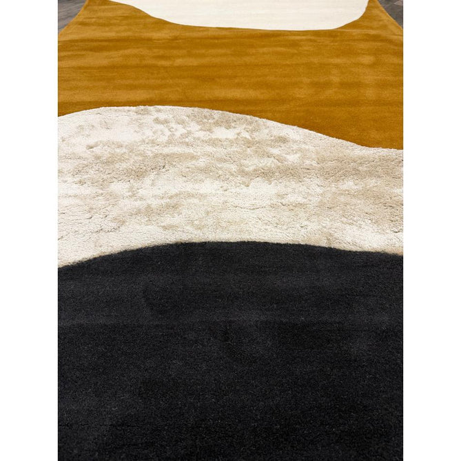Matrix MAX104 Signature Modern Abstract Hand-Woven High-Density Soft Textured Shimmer Wool & Viscose Blend Burnt Ochre/Off White/Champagne Beige/Deep Charcoal Rug