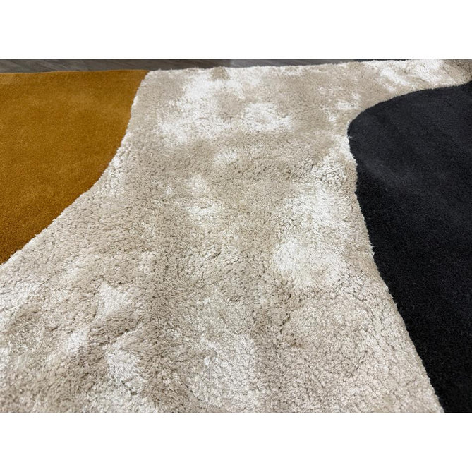 Matrix MAX104 Signature Modern Abstract Hand-Woven High-Density Soft Textured Shimmer Wool & Viscose Blend Burnt Ochre/Off White/Champagne Beige/Deep Charcoal Rug