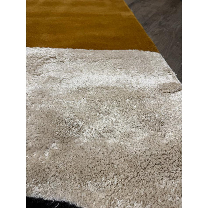 Matrix MAX104 Signature Modern Abstract Hand-Woven High-Density Soft Textured Shimmer Wool & Viscose Blend Burnt Ochre/Off White/Champagne Beige/Deep Charcoal Rug