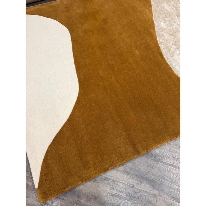 Matrix MAX104 Signature Modern Abstract Hand-Woven High-Density Soft Textured Shimmer Wool & Viscose Blend Burnt Ochre/Off White/Champagne Beige/Deep Charcoal Rug