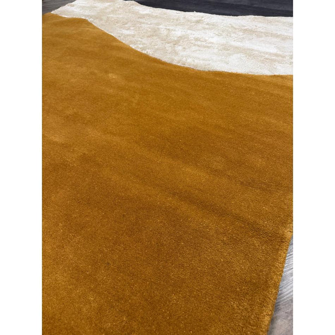 Matrix MAX104 Signature Modern Abstract Hand-Woven High-Density Soft Textured Shimmer Wool & Viscose Blend Burnt Ochre/Off White/Champagne Beige/Deep Charcoal Rug