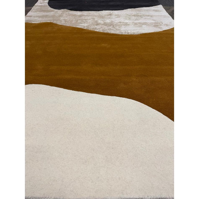 Matrix MAX104 Signature Modern Abstract Hand-Woven High-Density Soft Textured Shimmer Wool & Viscose Blend Burnt Ochre/Off White/Champagne Beige/Deep Charcoal Rug
