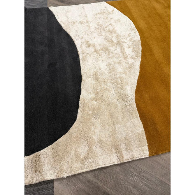 Matrix MAX104 Signature Modern Abstract Hand-Woven High-Density Soft Textured Shimmer Wool & Viscose Blend Burnt Ochre/Off White/Champagne Beige/Deep Charcoal Rug