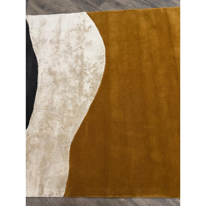 Matrix MAX104 Signature Modern Abstract Hand-Woven High-Density Soft Textured Shimmer Wool & Viscose Blend Burnt Ochre/Off White/Champagne Beige/Deep Charcoal Rug