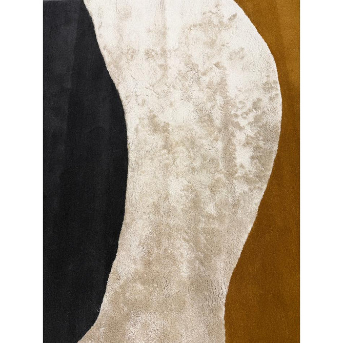 Matrix MAX104 Signature Modern Abstract Hand-Woven High-Density Soft Textured Shimmer Wool & Viscose Blend Burnt Ochre/Off White/Champagne Beige/Deep Charcoal Rug