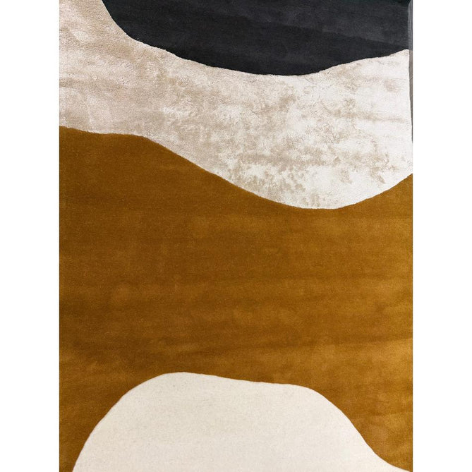 Matrix MAX104 Signature Modern Abstract Hand-Woven High-Density Soft Textured Shimmer Wool & Viscose Blend Burnt Ochre/Off White/Champagne Beige/Deep Charcoal Rug