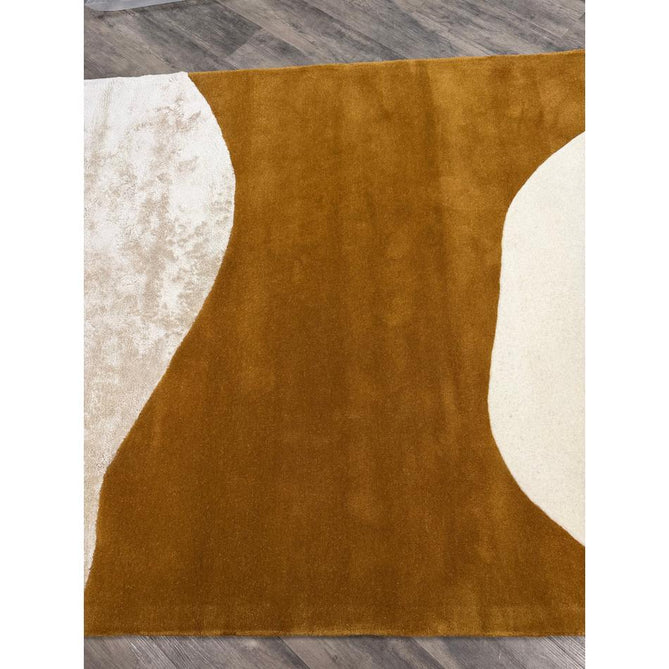 Matrix MAX104 Signature Modern Abstract Hand-Woven High-Density Soft Textured Shimmer Wool & Viscose Blend Burnt Ochre/Off White/Champagne Beige/Deep Charcoal Rug