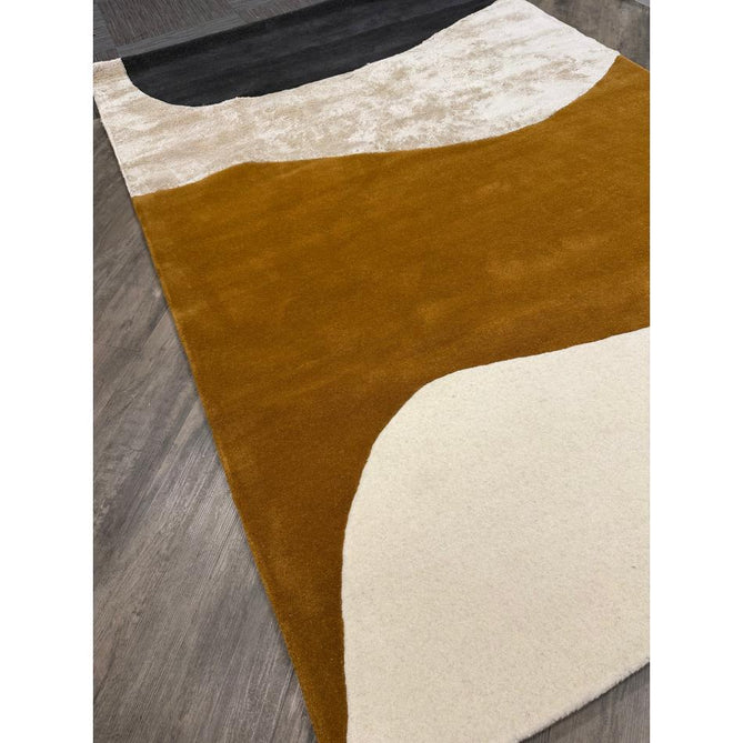 Matrix MAX104 Signature Modern Abstract Hand-Woven High-Density Soft Textured Shimmer Wool & Viscose Blend Burnt Ochre/Off White/Champagne Beige/Deep Charcoal Rug