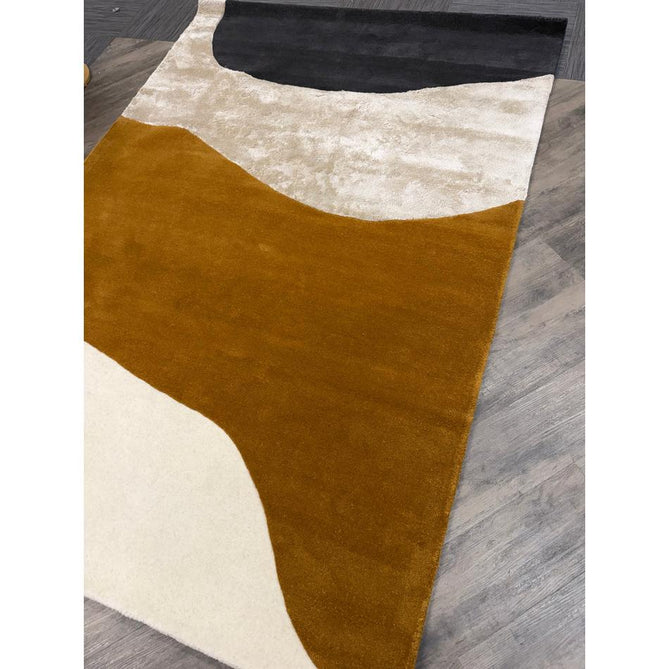 Matrix MAX104 Signature Modern Abstract Hand-Woven High-Density Soft Textured Shimmer Wool & Viscose Blend Burnt Ochre/Off White/Champagne Beige/Deep Charcoal Rug