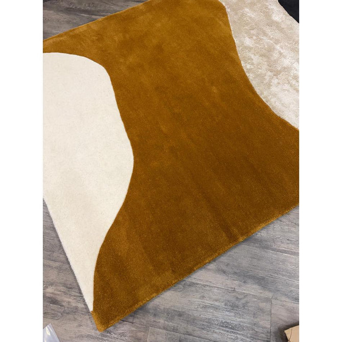 Matrix MAX104 Signature Modern Abstract Hand-Woven High-Density Soft Textured Shimmer Wool & Viscose Blend Burnt Ochre/Off White/Champagne Beige/Deep Charcoal Rug