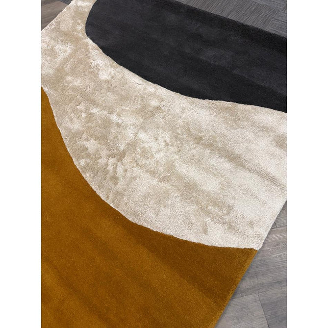Matrix MAX104 Signature Modern Abstract Hand-Woven High-Density Soft Textured Shimmer Wool & Viscose Blend Burnt Ochre/Off White/Champagne Beige/Deep Charcoal Rug