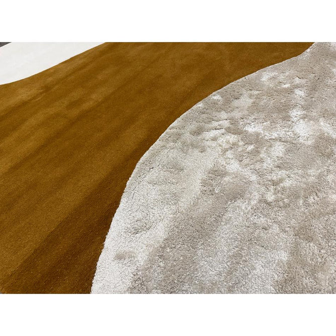 Matrix MAX104 Signature Modern Abstract Hand-Woven High-Density Soft Textured Shimmer Wool & Viscose Blend Burnt Ochre/Off White/Champagne Beige/Deep Charcoal Rug