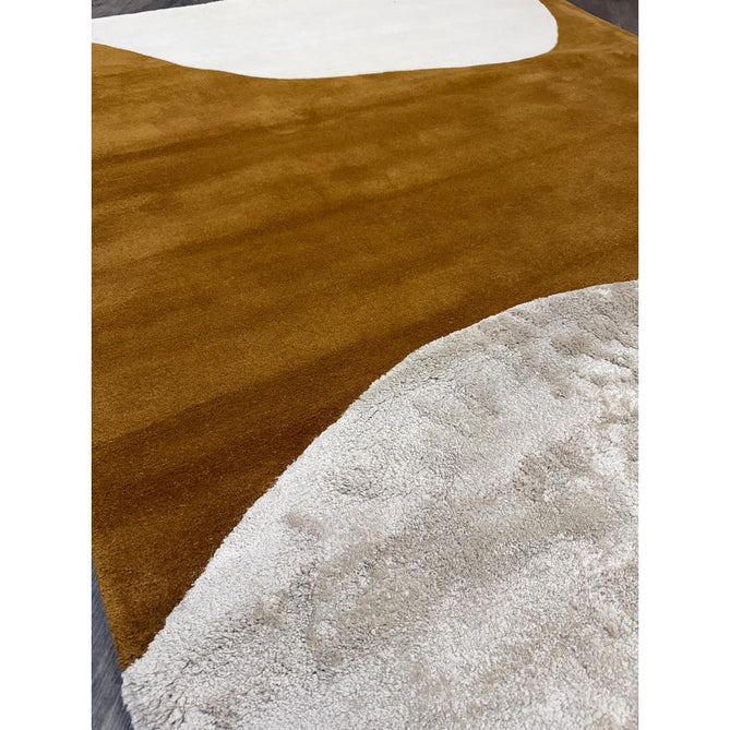 Matrix MAX104 Signature Modern Abstract Hand-Woven High-Density Soft Textured Shimmer Wool & Viscose Blend Burnt Ochre/Off White/Champagne Beige/Deep Charcoal Rug