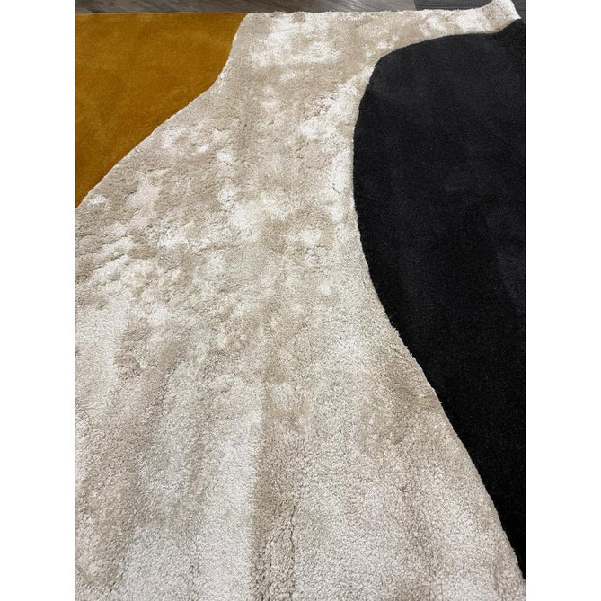 Matrix MAX104 Signature Modern Abstract Hand-Woven High-Density Soft Textured Shimmer Wool & Viscose Blend Burnt Ochre/Off White/Champagne Beige/Deep Charcoal Rug