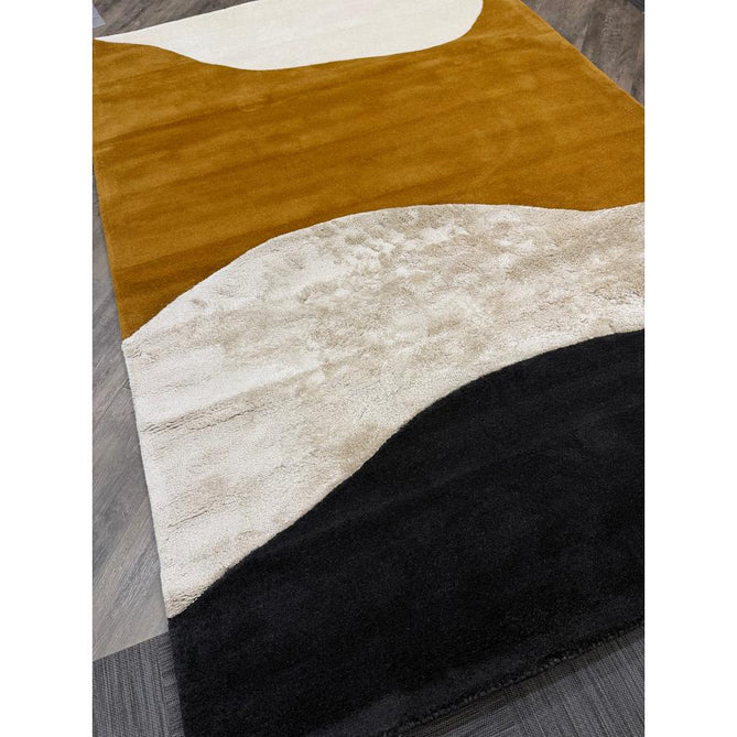 Matrix MAX104 Signature Modern Abstract Hand-Woven High-Density Soft Textured Shimmer Wool & Viscose Blend Burnt Ochre/Off White/Champagne Beige/Deep Charcoal Rug