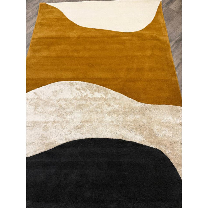 Matrix MAX104 Signature Modern Abstract Hand-Woven High-Density Soft Textured Shimmer Wool & Viscose Blend Burnt Ochre/Off White/Champagne Beige/Deep Charcoal Rug