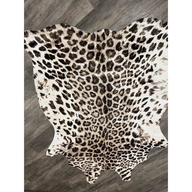 Faux Leopard Print Animal Skin Lightweight Printed Polyester Flatweave Ivory/Beige/Taupe Brown Rug