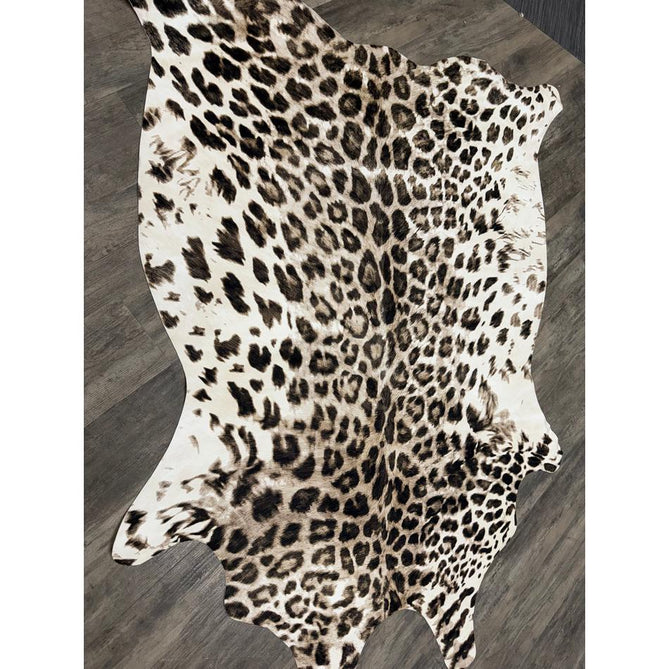 Faux Leopard Print Animal Skin Lightweight Printed Polyester Flatweave Ivory/Beige/Taupe Brown Rug