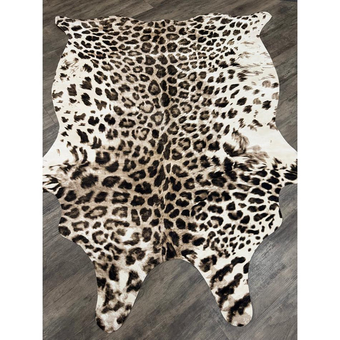 Faux Leopard Print Animal Skin Lightweight Printed Polyester Flatweave Ivory/Beige/Taupe Brown Rug