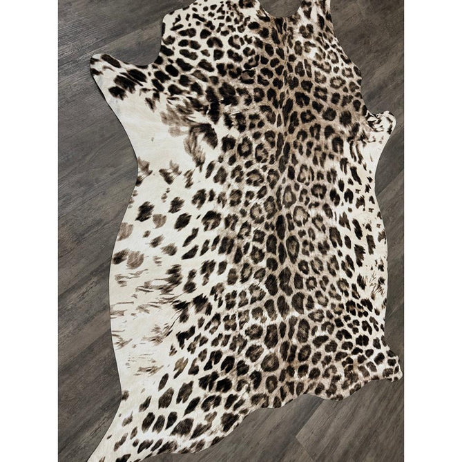 Faux Leopard Print Animal Skin Lightweight Printed Polyester Flatweave Ivory/Beige/Taupe Brown Rug