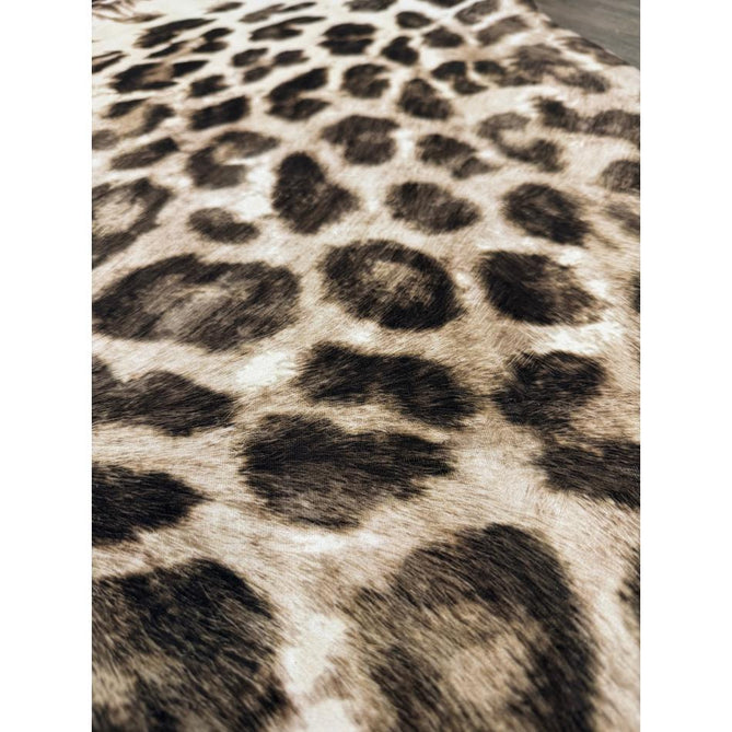 Faux Leopard Print Animal Skin Lightweight Printed Polyester Flatweave Ivory/Beige/Taupe Brown Rug