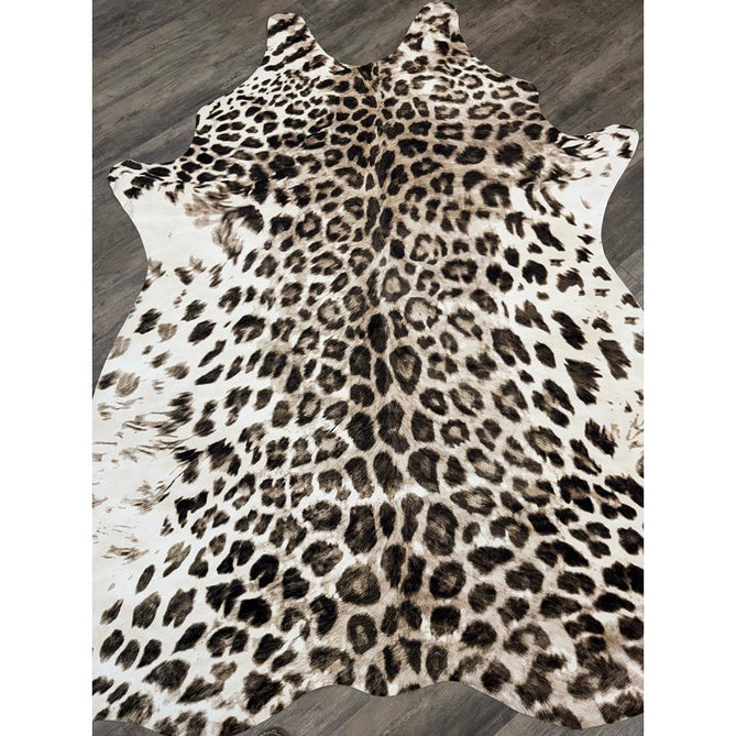 Faux Leopard Print Animal Skin Lightweight Printed Polyester Flatweave Ivory/Beige/Taupe Brown Rug