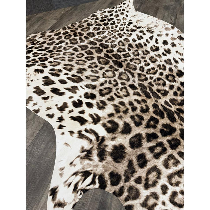 Faux Leopard Print Animal Skin Lightweight Printed Polyester Flatweave Ivory/Beige/Taupe Brown Rug