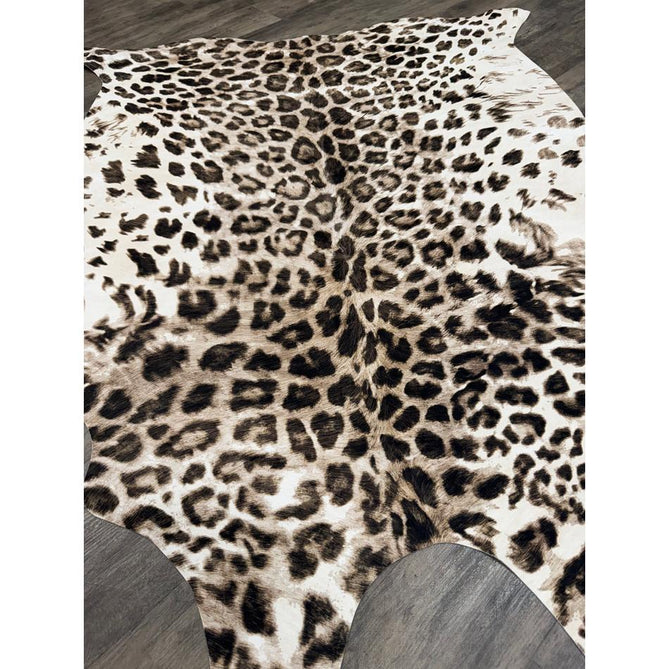 Faux Leopard Print Animal Skin Lightweight Printed Polyester Flatweave Ivory/Beige/Taupe Brown Rug