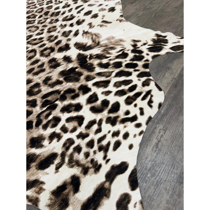 Faux Leopard Print Animal Skin Lightweight Printed Polyester Flatweave Ivory/Beige/Taupe Brown Rug
