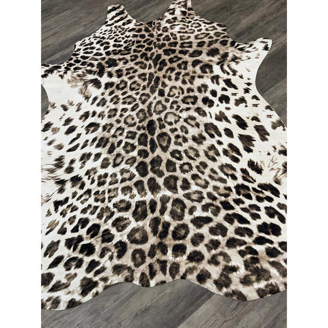 Faux Leopard Print Animal Skin Lightweight Printed Polyester Flatweave Ivory/Beige/Taupe Brown Rug 155 x 195 cm